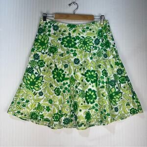 GAP Floral Green A-Line Cotton Skirt Fully Lined Size 6 Y2K Boho Barbie Cowgirl